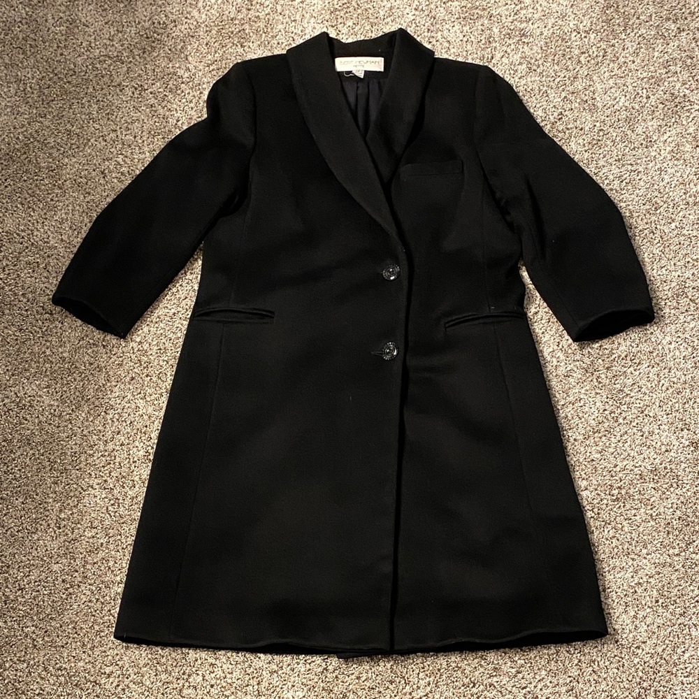 Bert Newman size 12 Petite 100% wool Black Knee Length Coat
